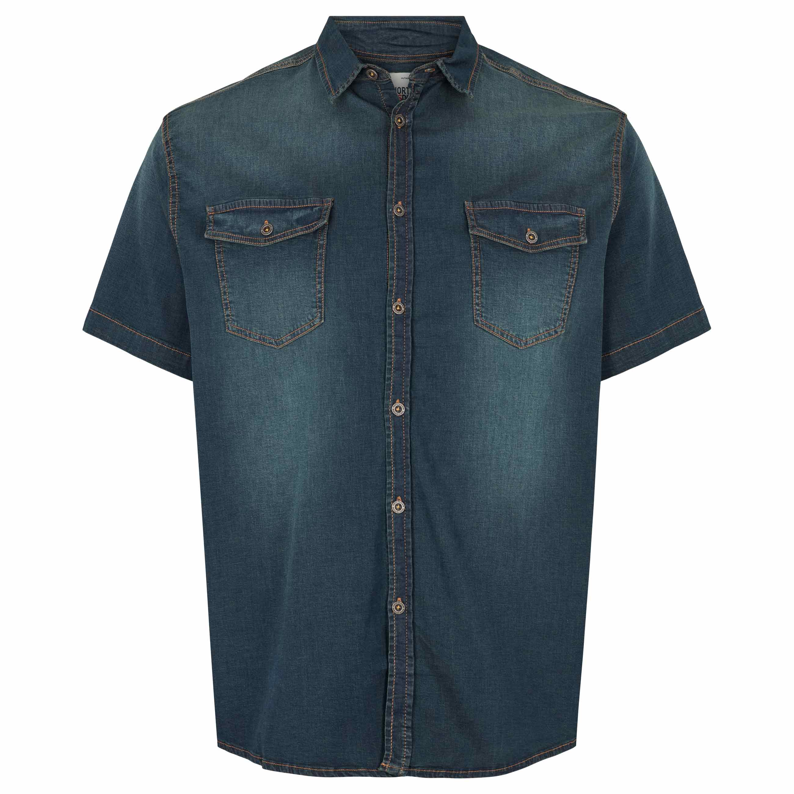 Ανδρικό Plus Size Πουκάμισο με κοντά μανίκια denim ελαστικό, North 56Denim (Μεγάλα Μεγέθη - Υπερμεγέθη)