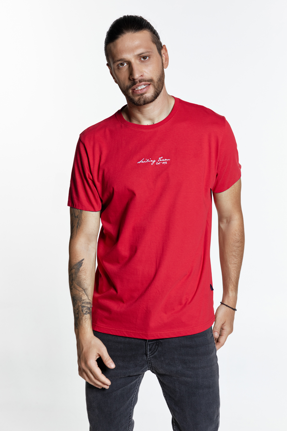 Ανδρικό Plus Size T-SHIRT Κ/Μ ΜΕ ΚΕΝΤΗΜΑ SAILING TEAM ΚΑΙ ΡΙΓΑ ΣΤΟ ΜΑΝΙΚΙ (Μεγάλα Μεγέθη - Υπερμεγέθη)
