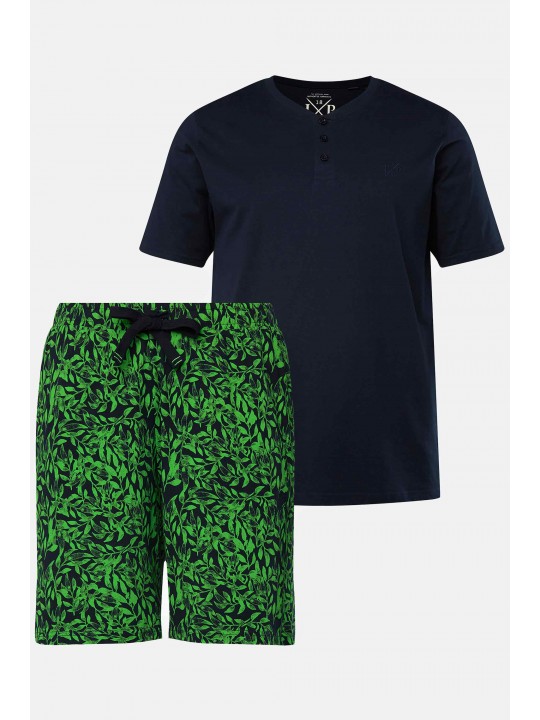 Πυτζάμα σετ, μπλούζα κοντομάνικη Henley & κοντό παντελόνι με φλοράλ τύπωμα, JP1880