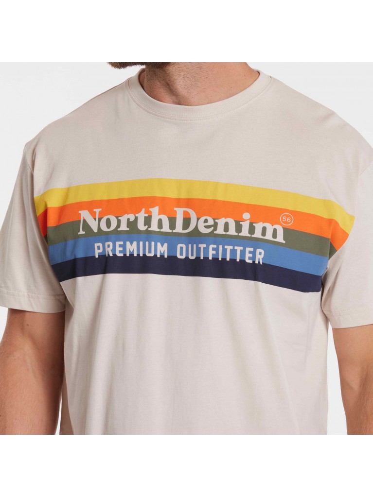 T-shirt με ρίγες στο τύπωμα μπροστά, North 56Denim