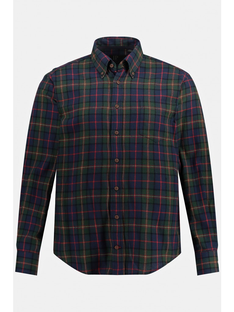 Βαμβακερό καρό πουκάμισο JP1880, με μακριά μανίκια και γιακά με κουμπί, Modern Fit
