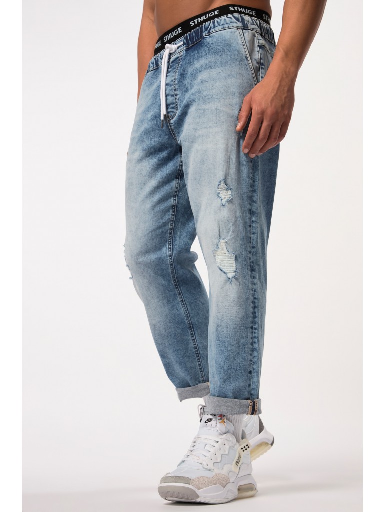 Παντελόνι τζιν destroyed look με λάστιχο στην μέση