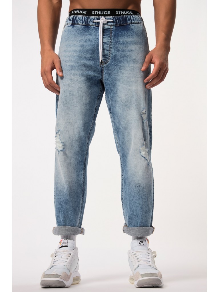 Παντελόνι τζιν destroyed look με λάστιχο στην μέση