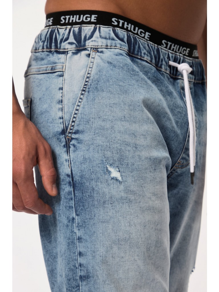 Παντελόνι τζιν destroyed look με λάστιχο στην μέση