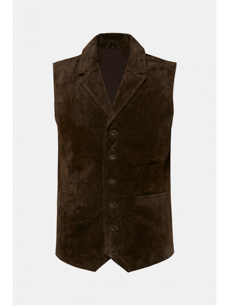 Γιλέκο με πέτο από μαλακό δέρμα σουέτ