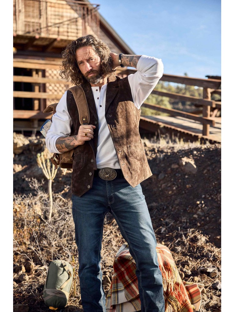 Γιλέκο με πέτο από μαλακό δέρμα σουέτ