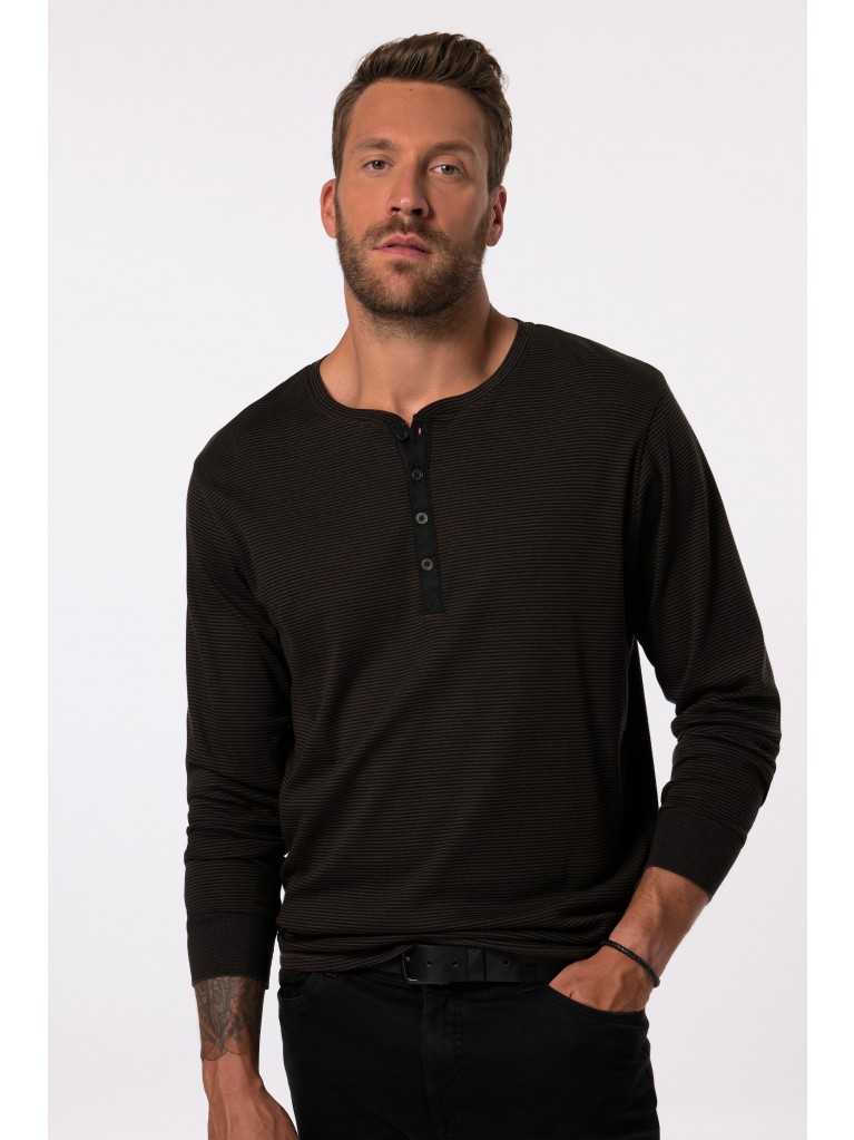 T-shirt Ριγέ με μακριά μανίκια και 4 κουμπιά, από μαλακό ζέρσεϊ, JP1880
