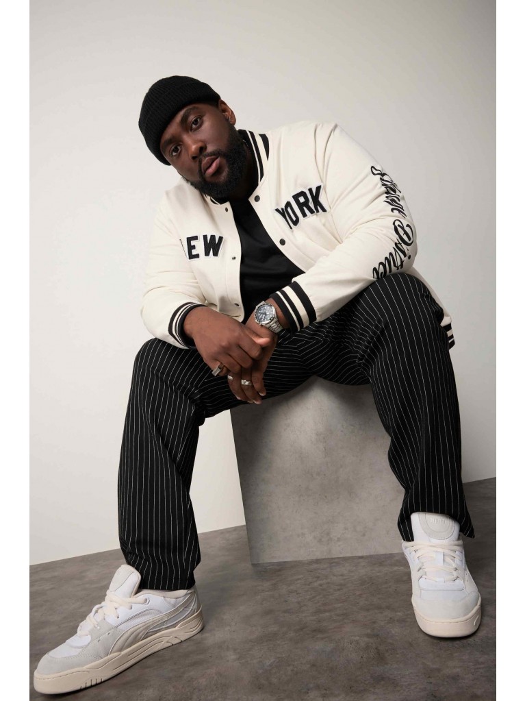 Ζακέτα Φούτερ Κολεγίου με κέντημα NEW YORK μπροστά και τύπωμα στο μανίκι, JP1880