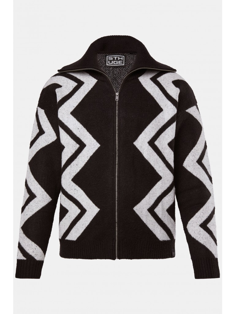 Ζακέτα με άνετη εφαρμογή και μοτίβο zig-zag, STHUGE