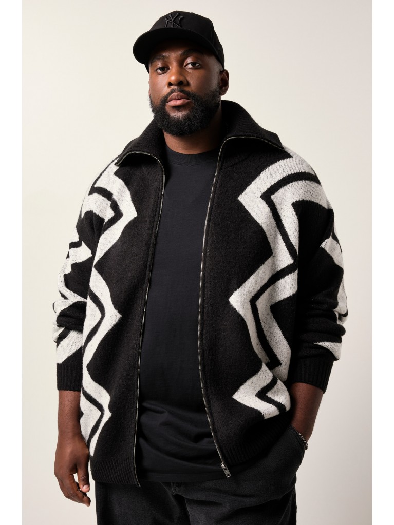 Ζακέτα με άνετη εφαρμογή και μοτίβο zig-zag, STHUGE