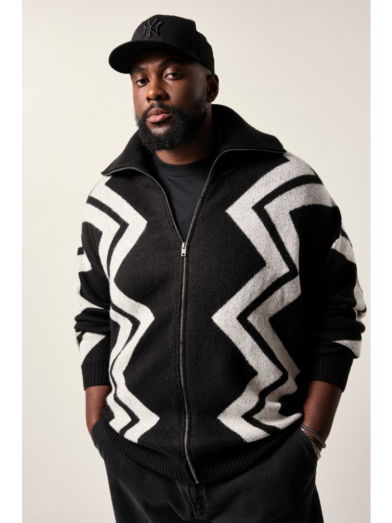 Ζακέτα με άνετη εφαρμογή και μοτίβο zig-zag, STHUGE