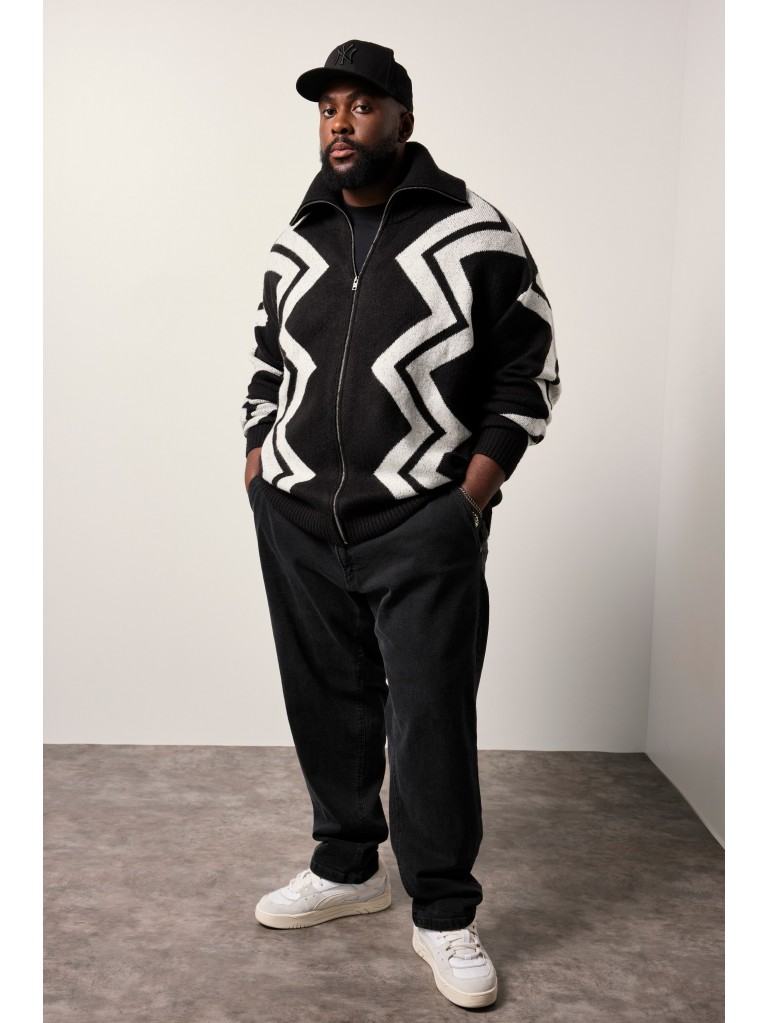 Ζακέτα με άνετη εφαρμογή και μοτίβο zig-zag, STHUGE