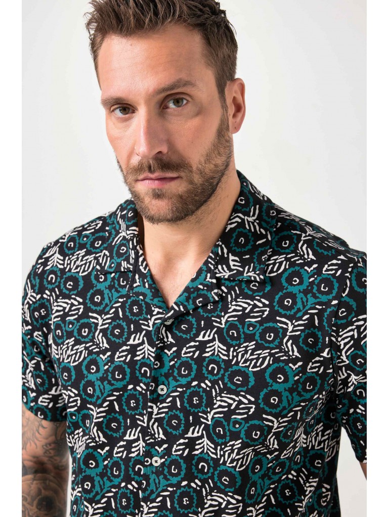 Πουκάμισο με μοτίβο και cuban γιακά, JP1880