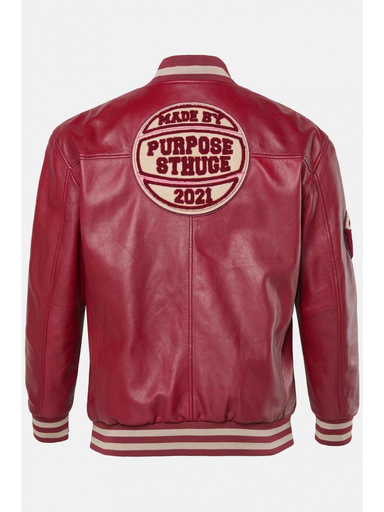 Μπουφάν δερμάτινο με σχέδιο στο στήθος και την πλάτη, STHUGE