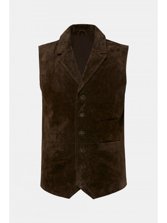 Γιλέκο με πέτο από μαλακό δέρμα σουέτ